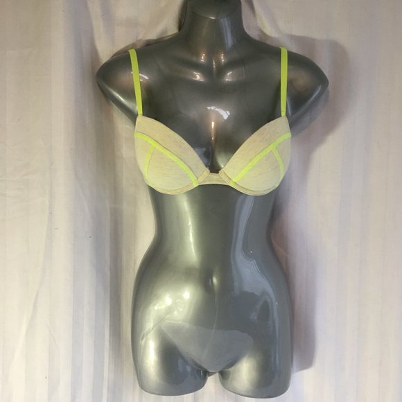 La Senza Bra Remix Size 32C Neon Green Gray Jersey Padded Push Up Plunge - Picture 2 of 13